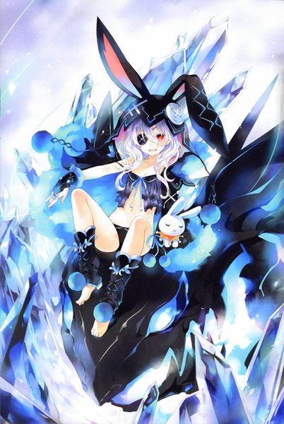 Anime picture 2020x3012 with date a live yoshino (date a live) yoshinon tsunako single long hair tall image looking at viewer blush fringe highres open mouth light erotic smile hair between eyes red eyes silver hair full body bent knee (knees) official art