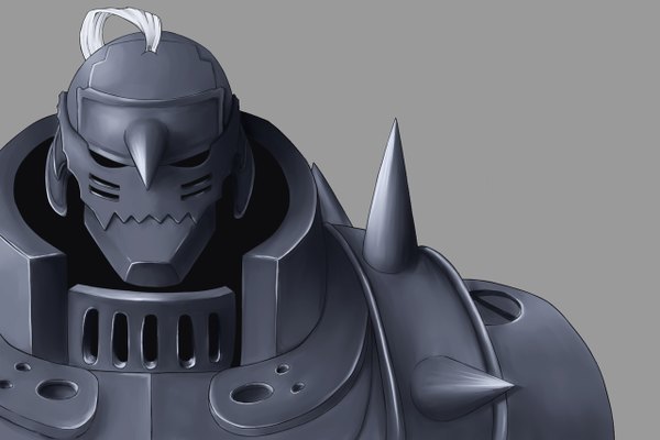 Anime picture 1280x854 with fullmetal alchemist studio bones alphonse elric kuroda shiki single simple background grey background boy armor helmet thorns