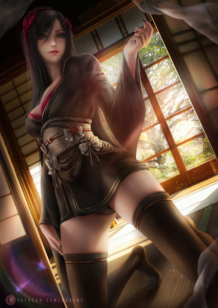 Anime picture 3532x5000 with final fantasy final fantasy vii final fantasy vii remake square enix tifa lockhart axsen single long hair tall image looking at viewer fringe highres breasts light erotic black hair hair between eyes red eyes large breasts signed absurdres