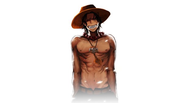 Anime picture 1920x1080 with one piece toei animation portgas d. ace hora (genkou naka) single highres short hair black hair simple background smile wide image white background eyes closed wind wallpaper grin hands in pockets freckles boy navel