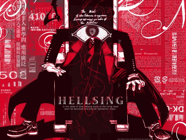 Anime picture 1600x1200 with hellsing alucard (hellsing) long hair black hair red background boy