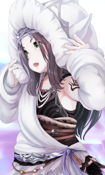 Anime picture 543x898 with final fantasy final fantasy xiv square enix ell single long hair tall image open mouth black hair standing green eyes looking away profile tattoo girl clothes