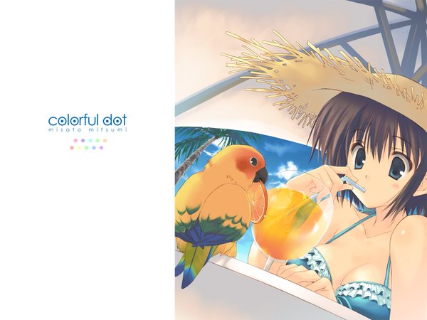 Anime picture 1600x1200 with mitsumi misato swimsuit bikini parrot tagme