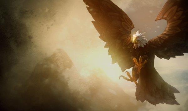 Anime picture 1215x717 with league of legends anivia (league of legends) wide image glowing snowing smoke glowing eye (eyes) no people fantasy animal bird (birds) claws eagle