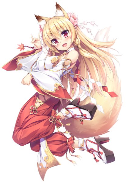 Anime picture 3659x5200 with original akizora momiji single long hair tall image blush fringe highres breasts open mouth simple background blonde hair smile hair between eyes red eyes large breasts animal ears looking away absurdres full body