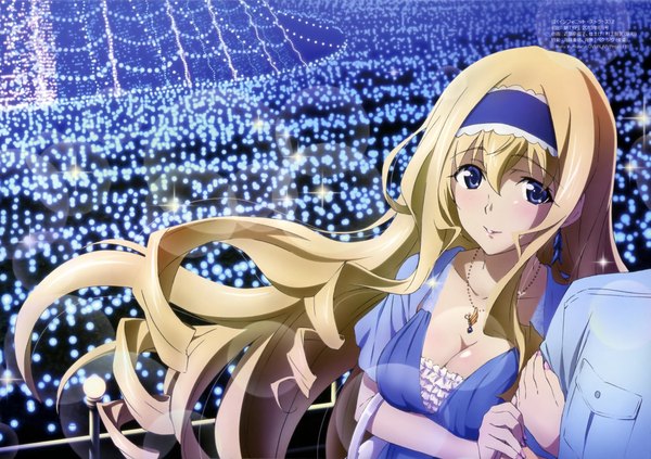 Anime picture 4079x2880 with infinite stratos 8bit nyantype cecilia orcott kondou natsuko long hair looking at viewer blush highres blue eyes blonde hair smile absurdres official art drill hair girl dress earrings hairband pendant