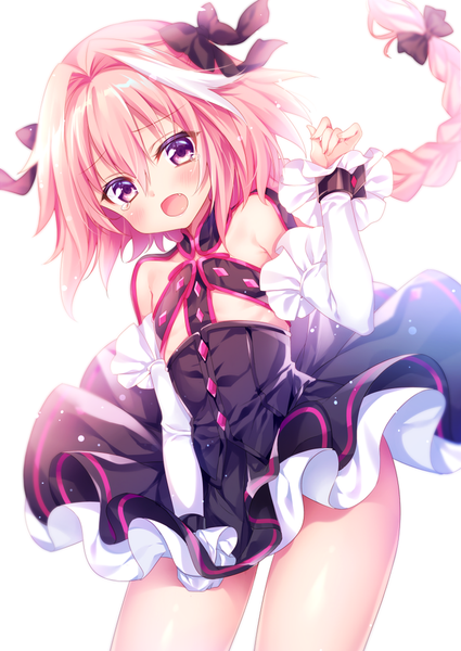 Anime picture 720x1016 with fate (series) fate/apocrypha fate/extra fate/extra ccc elizabeth bathory (fate) (all) astolfo (fate) elizabeth bathory (fate) ookubo rumi mitsuba choco single long hair tall image blush fringe open mouth light erotic simple background hair between eyes white background purple eyes