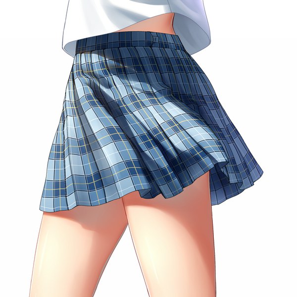 Anime picture 1000x1000 with original haneru single simple background white background pleated skirt plaid skirt close-up head out of frame walking girl skirt uniform school uniform