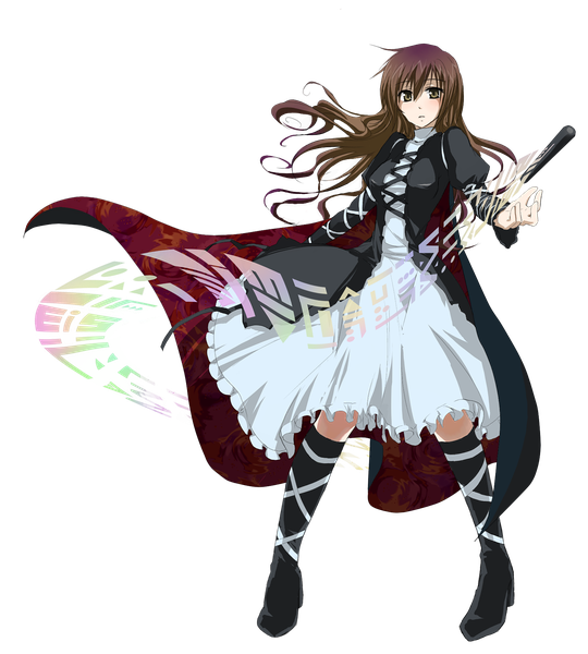 Anime picture 1618x1798 with touhou hijiri byakuren tenjou kai single long hair tall image looking at viewer fringe hair between eyes brown hair brown eyes full body parted lips gradient hair transparent background girl thighhighs dress knee boots sorcerer's sutra scroll