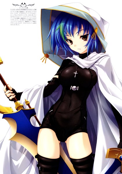 Anime picture 4896x7000 with highschool dxd xenovia quarta miyama zero single tall image fringe highres short hair breasts light erotic yellow eyes blue hair absurdres multicolored hair two-tone hair erect nipples streaked hair covered nipples girl gloves