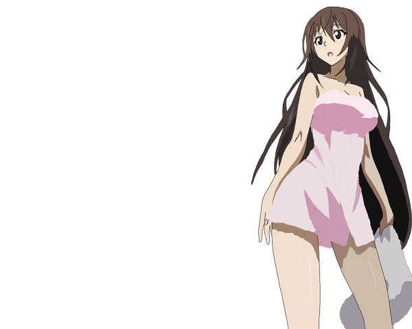 Anime picture 4000x3200 with infinite stratos 8bit shinonono houki single long hair blush highres open mouth light erotic brown hair bare shoulders absurdres black eyes transparent background naked towel girl towel