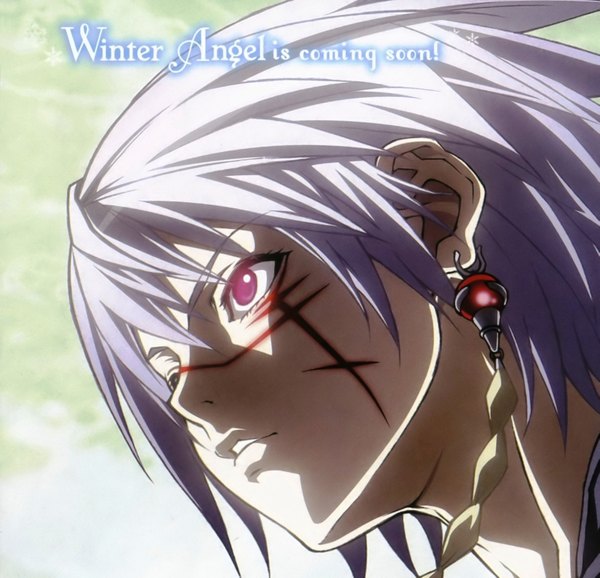 Anime picture 3009x2902 with seikon no qwaser aleksander nikolaevich hell single highres short hair open mouth purple eyes looking away absurdres white hair scar boy earrings blood