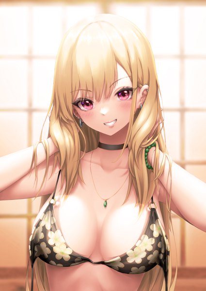 Anime picture 4299x6071 with sono bisque doll wa koi wo suru cloverworks kitagawa marin royboy single long hair tall image looking at viewer blush fringe highres breasts light erotic blonde hair smile large breasts standing absurdres upper body indoors