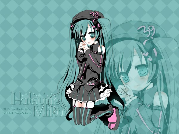 Anime picture 1024x768 with vocaloid hatsune miku long hair green hair chibi zoom layer gothic girl