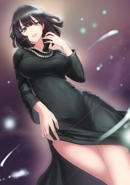 Anime picture 800x1132 with one-punch man madhouse fubuki (one-punch man) meto31 single tall image looking at viewer short hair breasts light erotic black hair large breasts green eyes girl dress beads