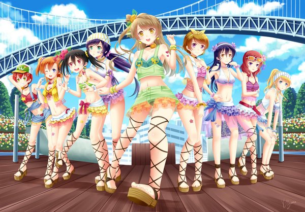 Anime picture 974x679 with love live! school idol project sunrise (studio) love live! nishikino maki yazawa nico toujou nozomi minami kotori ayase eli sonoda umi kousaka honoka hoshizora rin koizumi hanayo villyane long hair blush short hair open mouth blue eyes light erotic black hair