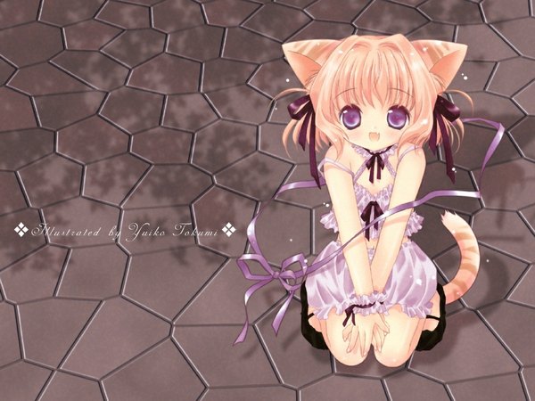 Anime picture 1024x768 with tokumi yuiko animal ears cat girl loli girl