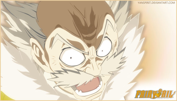Anime picture 1195x685 with fairy tail makarov dreyar yanspirit single short hair open mouth wide image white hair black eyes inscription coloring light angry old man boy fur mustache