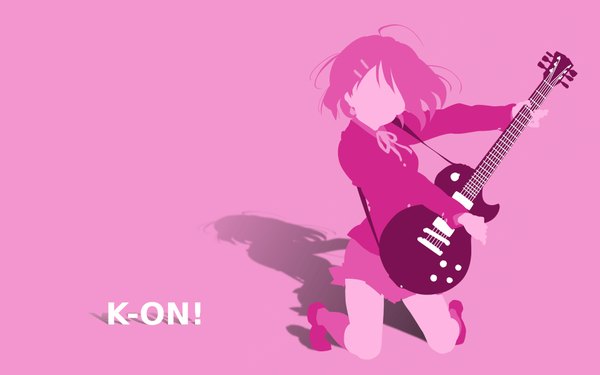 Anime picture 1920x1200 with k-on! kyoto animation hirasawa yui single highres simple background wide image shadow wallpaper copyright name pink background girl musical instrument guitar electric guitar
