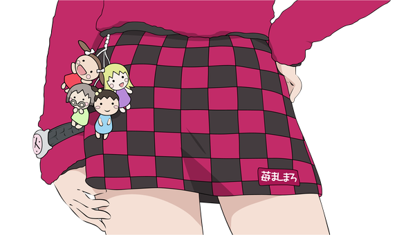 Anime picture 3002x1702 with ichigo mashimaro highres wide image transparent background checkered checkered skirt skirt miniskirt toy