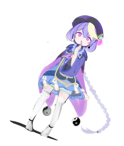 Anime picture 2578x3041 with genshin impact qiqi (genshin impact) ropen yoji single tall image looking at viewer fringe highres simple background hair between eyes standing white background purple eyes purple hair full body braid (braids) very long hair wide sleeves dutch angle no shoes