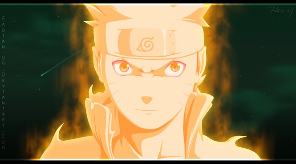 Anime picture 1900x1053 with naruto studio pierrot naruto (series) uzumaki naruto fabiansm single highres short hair blonde hair wide image yellow eyes cloud (clouds) night sky coloring facial mark portrait letterboxed face whisker markings jinchuriki