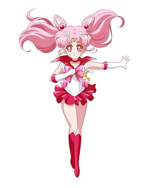 Anime picture 639x800 with bishoujo senshi sailor moon toei animation chibiusa sailor chibi moon single long hair tall image simple background red eyes standing white background twintails holding pink hair pleated skirt pink eyes hair bun (hair buns) outstretched arm alternate color girl