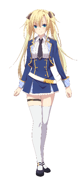Anime picture 832x1780 with seiken gakuin no maken tsukai regina mercedes single long hair tall image looking at viewer fringe blue eyes blonde hair smile hair between eyes standing twintails full body official art transparent background girl thighhighs ribbon (ribbons) hair ribbon
