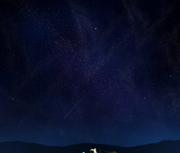 Anime picture 1275x1087 with touhou kirisame marisa chirigami-san night sky landscape scenic shooting star girl star (stars) broom