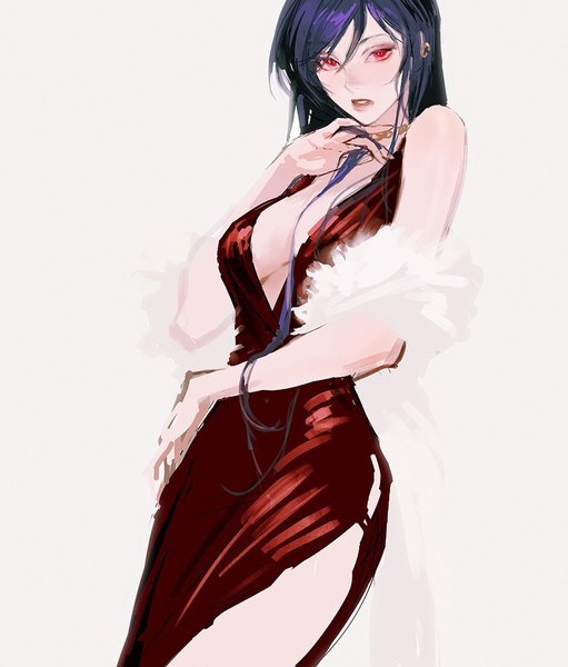 Anime picture 1000x1175 with mobile suit gundam mobile suit gundam 00 sunrise (studio) tieria erde huangdanlan single long hair tall image looking at viewer blush fringe breasts light erotic simple background hair between eyes red eyes standing white background bare shoulders blue hair