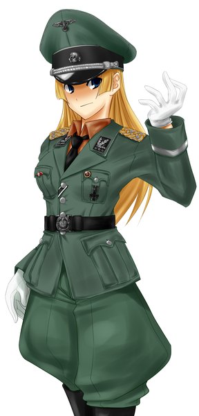 Anime picture 1684x3508 with single tall image blue eyes simple background blonde hair standing white background nazi girl gloves uniform hat necktie military uniform peaked cap
