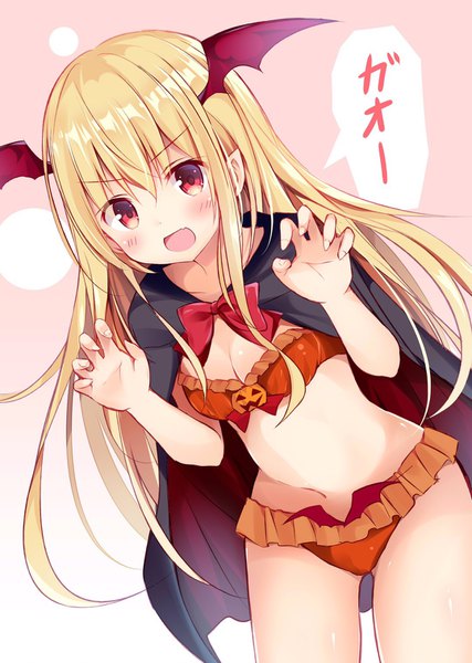 Anime picture 1080x1516 with shingeki no bahamut granblue fantasy vampy hyurasan single long hair tall image looking at viewer breasts open mouth light erotic blonde hair smile red eyes cleavage :d pointy ears leaning dutch angle leaning forward