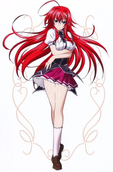 Anime picture 4583x6980 with highschool dxd rias gremory mishima hiroji single long hair tall image looking at viewer highres blue eyes white background absurdres red hair scan official art girl uniform school uniform socks white socks