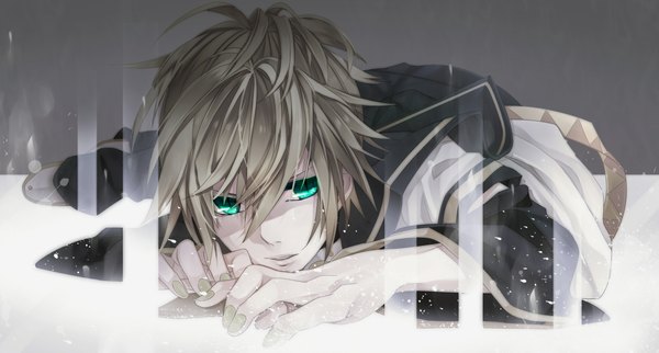 Anime picture 2200x1182 with vocaloid kagamine len toya kure single looking at viewer fringe highres short hair blonde hair hair between eyes wide image aqua eyes boy