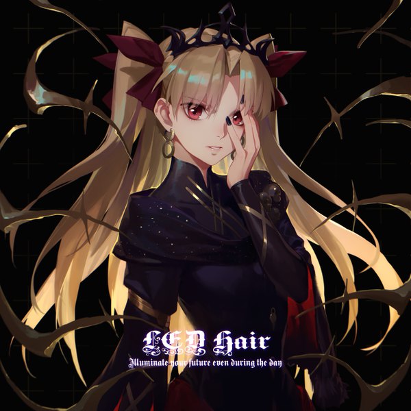 Anime picture 5000x5000 with fate (series) fate/grand order ereshkigal (fate) daye bie qia lian single long hair looking at viewer fringe highres simple background blonde hair red eyes standing absurdres upper body long sleeves nail polish parted lips fingernails two side up