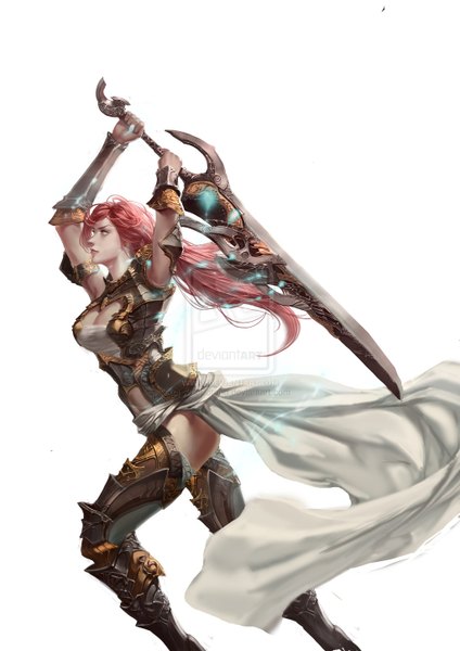 Anime picture 1024x1448 with original xiaobotong long hair tall image simple background white background yellow eyes pink hair watermark lightning knight girl weapon huge weapon huge sword