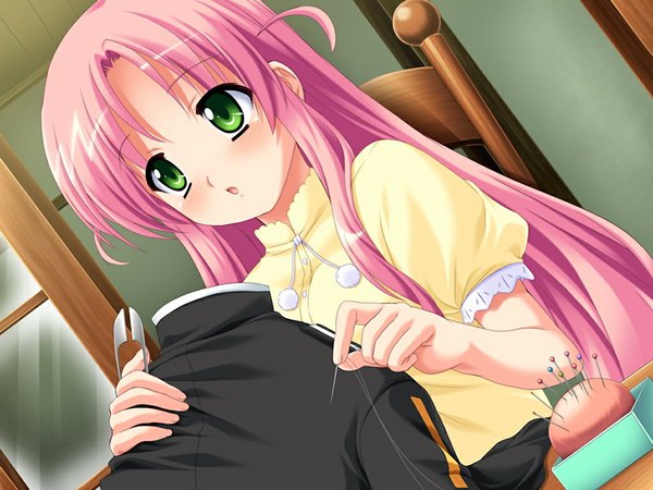 Anime picture 1024x768 with prawf clwyd suzuki hanako long hair green eyes pink hair game cg girl