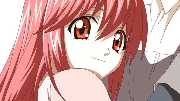 Anime picture 2200x1239 with elfen lied arms corporation lucy single long hair looking at viewer highres smile red eyes wide image pink hair vector girl