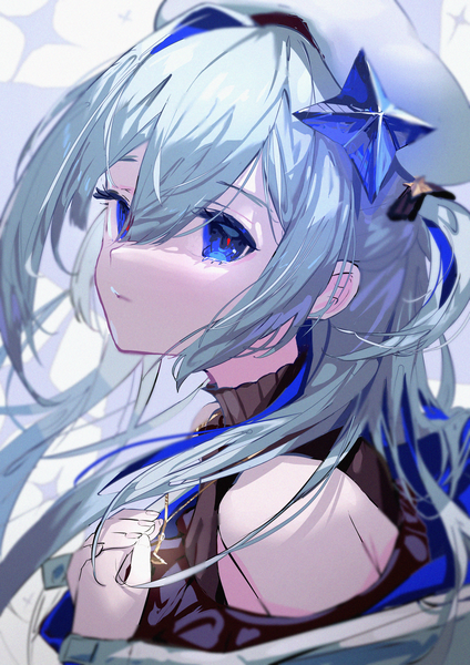 Anime picture 2894x4093 with virtual youtuber hololive amane kanata amane kanata (3rd costume) roitz ( roitz ) single long hair tall image looking at viewer fringe highres blue eyes hair between eyes silver hair upper body two side up official alternate costume girl beret