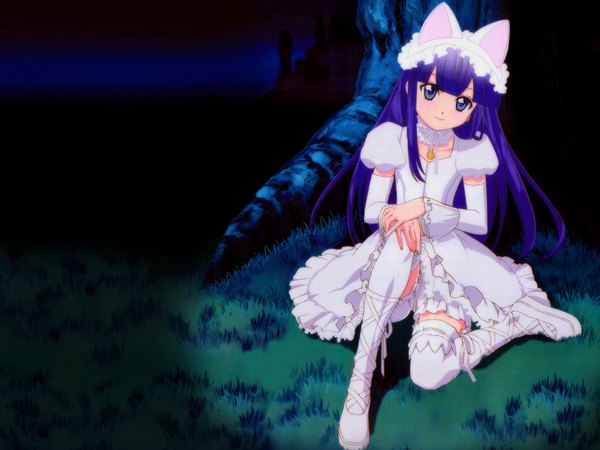 Anime picture 1024x768 with tsukuyomi moon phase hazuki thighhighs dress tagme