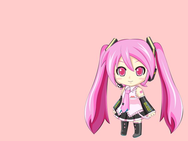 Anime picture 1600x1200 with vocaloid hatsune miku long hair twintails pink hair pink background chibi girl