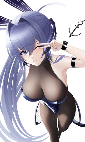 Anime-Bild 2380x3998 mit azur lane new jersey (azur lane) new jersey (exhilarating steps!) (azur lane) you (yoyou) single tall image looking at viewer blush fringe highres breasts blue eyes light erotic simple background smile hair between eyes large breasts standing white background animal ears