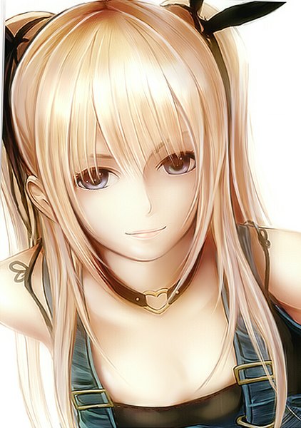 Anime picture 703x1000 with dead or alive marie rose nannacy7 single long hair tall image fringe blue eyes simple background blonde hair smile white background twintails close-up girl choker heart