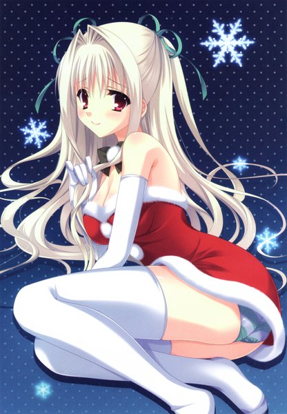Anime picture 4063x5853 with da capo iii yoshino charles tanihara natsuki single long hair tall image looking at viewer blush fringe highres breasts light erotic blonde hair smile red eyes sitting bare shoulders absurdres ass official art