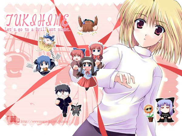 Anime picture 1024x768 with shingetsutan tsukihime type-moon arcueid brunestud toono akiha kohaku (tsukihime) hisui (tsukihime) ciel (tsukihime) len (tsukihime) tohno shiki len (cat)