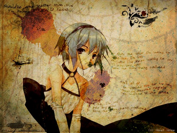 Anime picture 1400x1050 with blue hair clover (plant) tagme