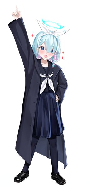 Anime picture 2971x6389 with blue archive arona (blue archive) plana (blue archive) neranainerune single tall image looking at viewer blush fringe highres short hair open mouth blue eyes smile standing full body long sleeves :d hair over one eye aqua hair