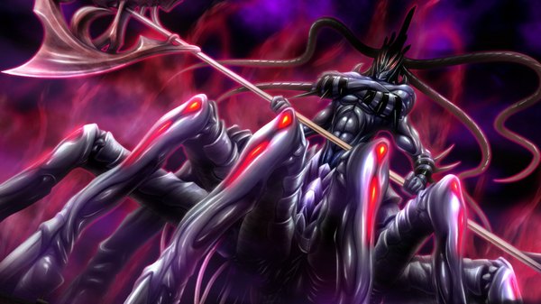 Anime picture 1024x576 with soukoku no arterial selberg wide image game cg glowing demon weapon monster