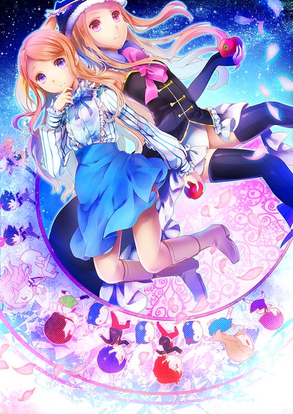 Anime picture 600x849 with mawaru penguindrum takakura himari princess of the crystal takakura kanba takakura shouma penguin 3-gou penguin 1-gou penguin 2-gou oginome ringo watase sanetoshi oginome momoka lulu season long hair tall image short hair black hair blonde hair purple eyes purple hair red hair