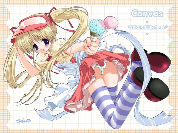 Anime picture 1024x768 with canvas (anime) sakurazuka ren light erotic food sweets ice cream tagme